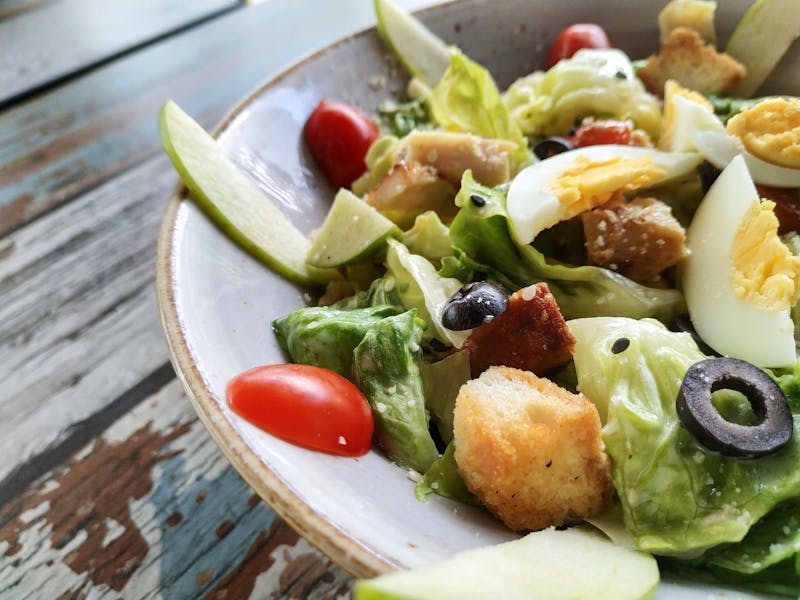 Fresh Caesar salad with romaine and croutons